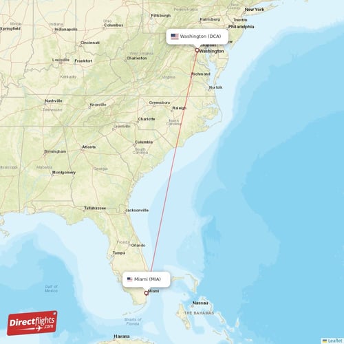 Miami - Washington direct flight map