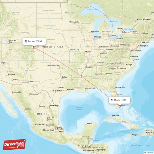Miami - Denver direct flight map
