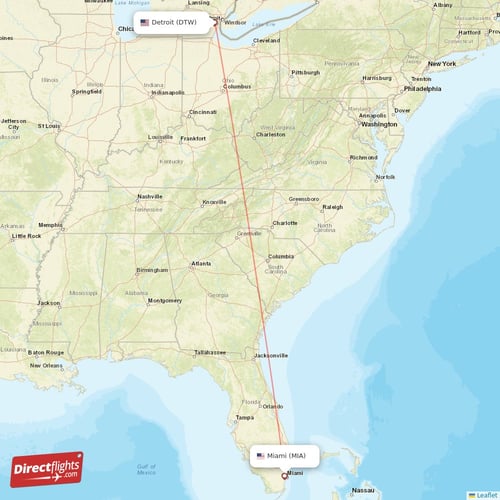 Miami - Detroit direct flight map