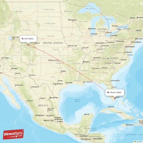 Miami - Vail direct flight map