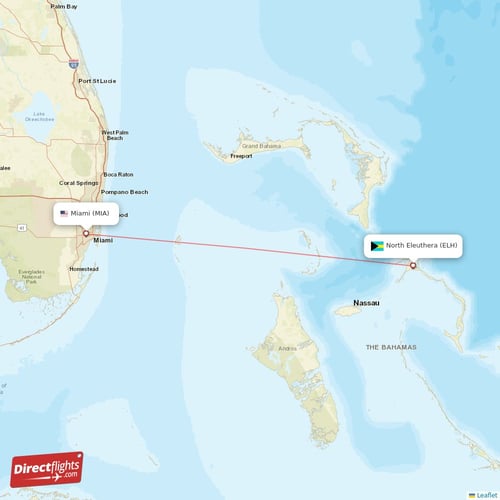 Miami - North Eleuthera direct flight map