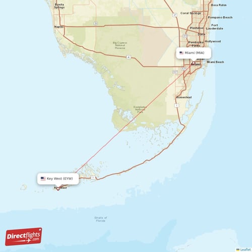 Miami - Key West direct flight map