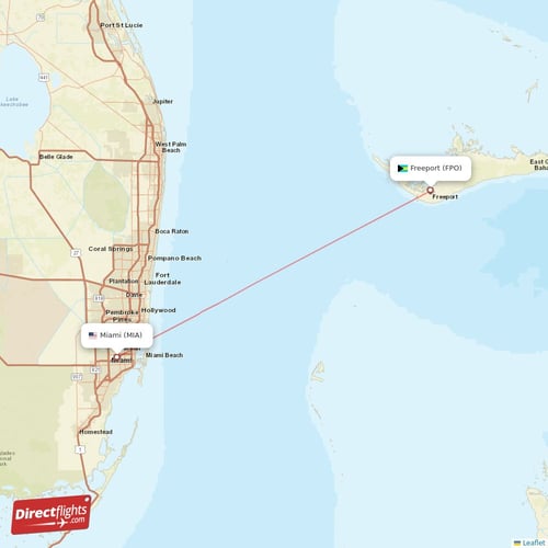 Miami - Freeport direct flight map