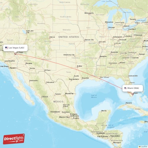 Miami - Las Vegas direct flight map