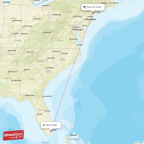 Miami - New York direct flight map