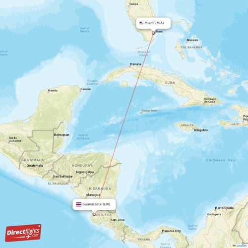 Miami - Guanacaste direct flight map