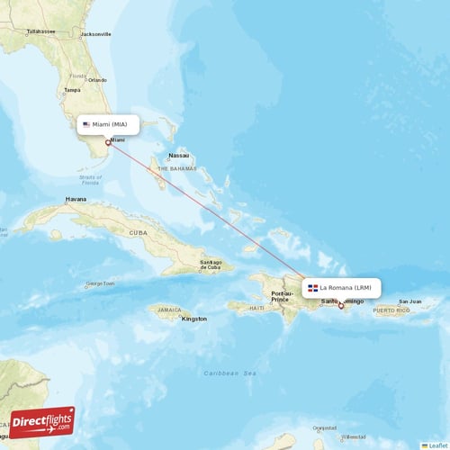Miami - La Romana direct flight map