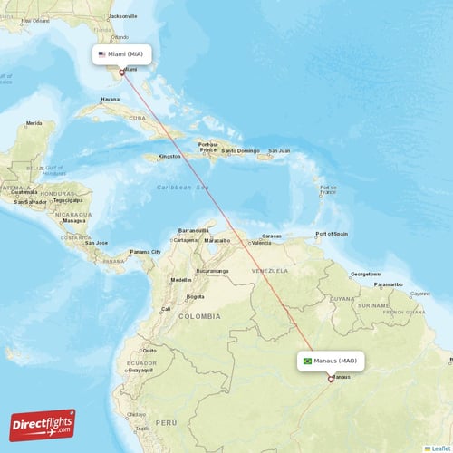 Miami - Manaus direct flight map