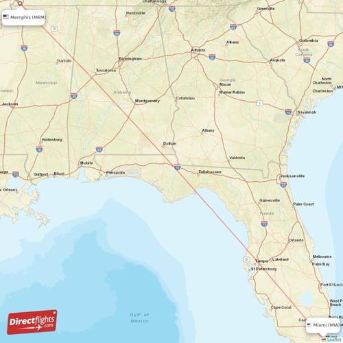 Miami - Memphis direct flight map