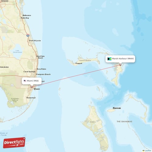 Miami - Marsh Harbour direct flight map