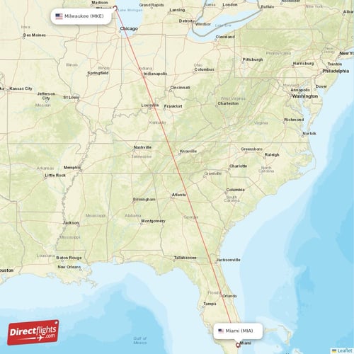Miami - Milwaukee direct flight map