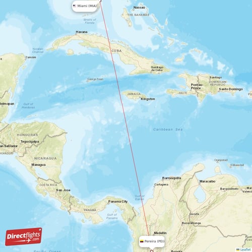 Miami - Pereira direct flight map