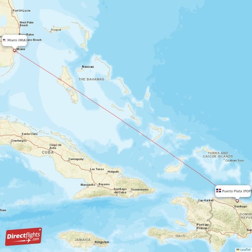 Miami - Puerto Plata direct flight map