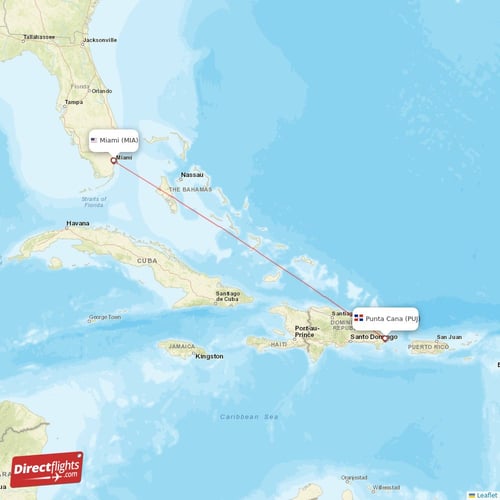 Miami - Punta Cana direct flight map