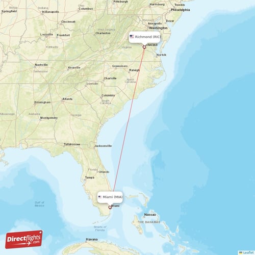 Miami - Richmond direct flight map
