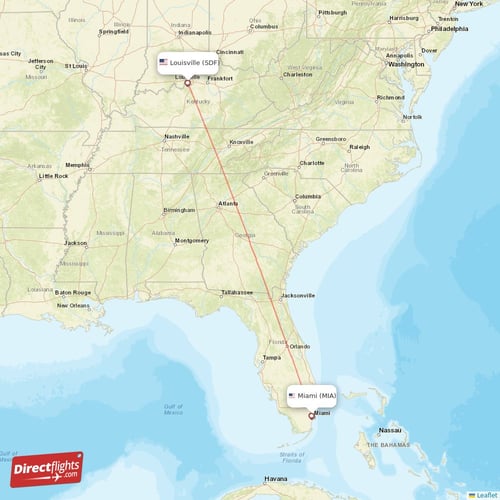 Miami - Louisville direct flight map