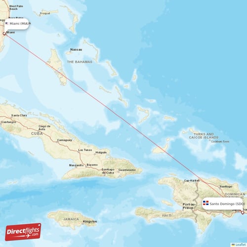 Miami - Santo Domingo direct flight map