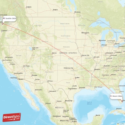 Miami - Seattle direct flight map