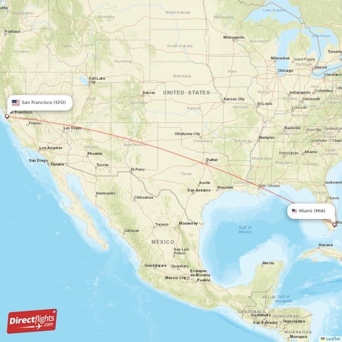 Miami - San Francisco direct flight map