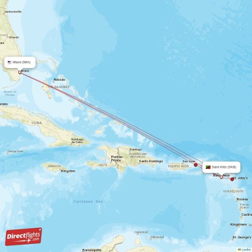 Direct flights from Miami to Saint Kitts, MIA to SKB nonstop