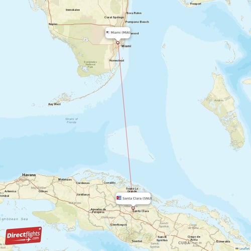 Miami - Santa Clara direct flight map