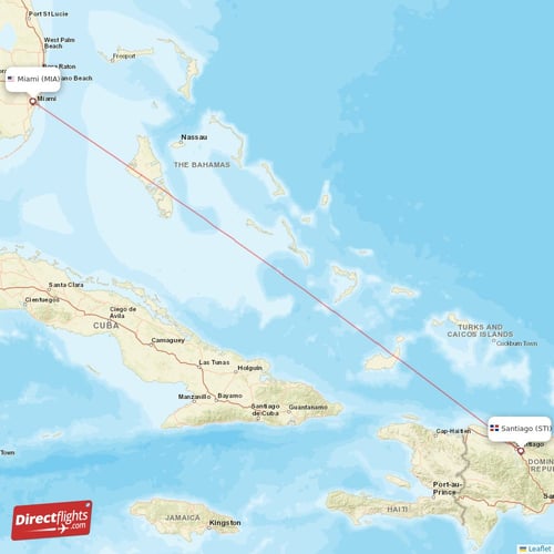 Miami - Santiago direct flight map