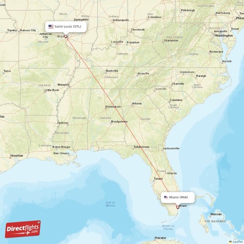 Miami - Saint Louis direct flight map
