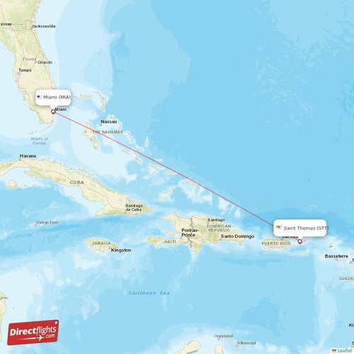 Miami - Saint Thomas direct flight map