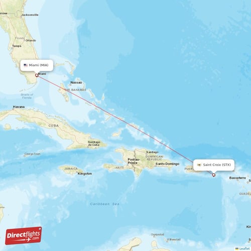 Miami - Saint Croix direct flight map