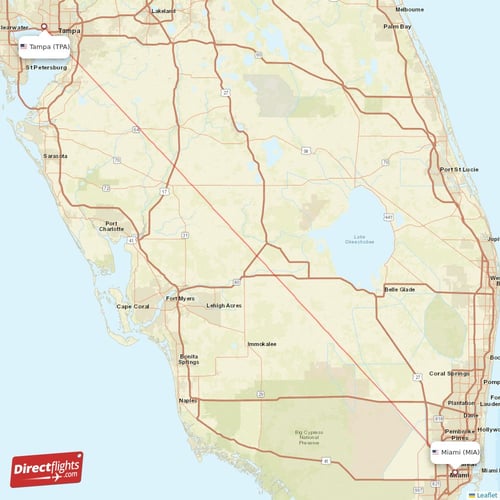 Miami - Tampa direct flight map