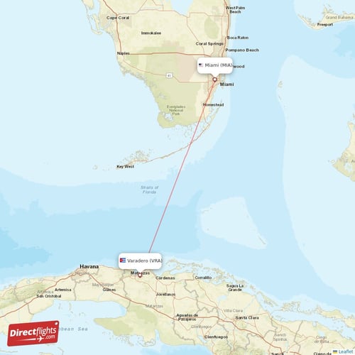 Miami - Varadero direct flight map
