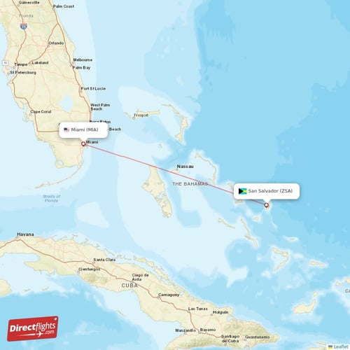 Miami - San Salvador direct flight map