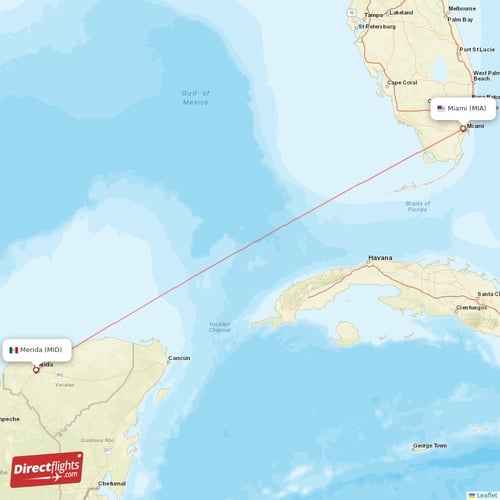 Merida - Miami direct flight map