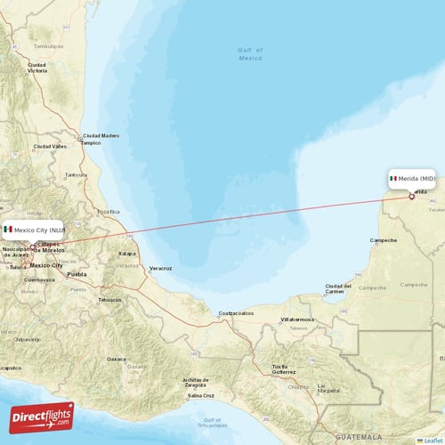 Merida - Mexico City direct flight map