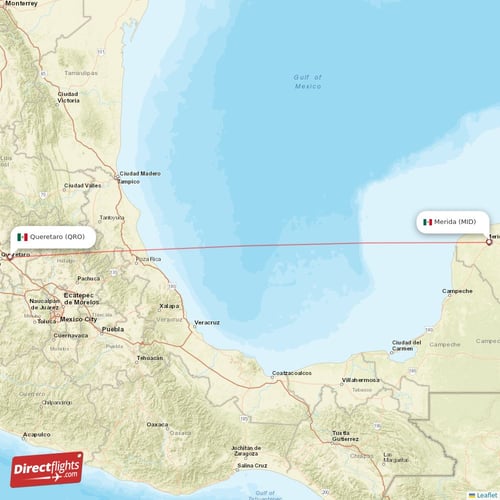 Merida - Queretaro direct flight map