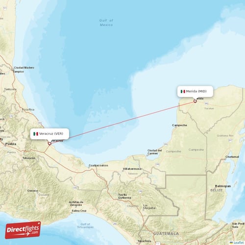 Merida - Veracruz direct flight map
