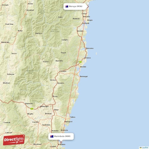 Merimbula - Moruya direct flight map
