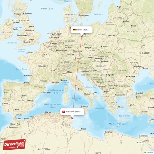 Monastir - Berlin direct flight map