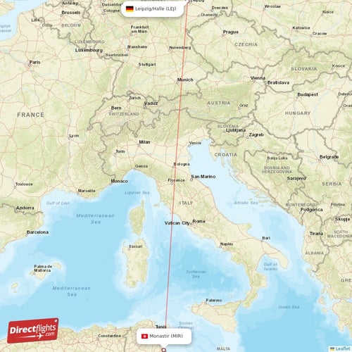 Monastir - Leipzig/Halle direct flight map