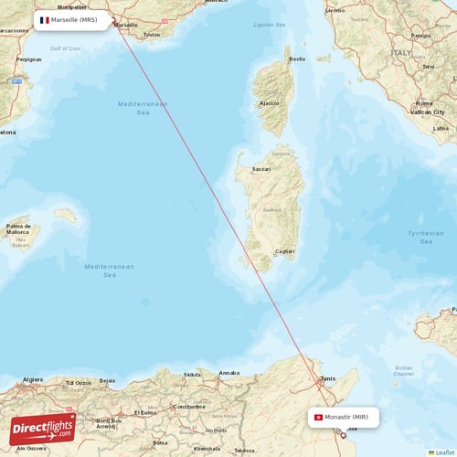 Monastir - Marseille direct flight map