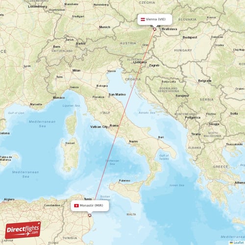Monastir - Vienna direct flight map