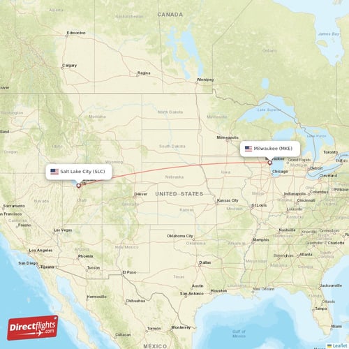 Milwaukee - Salt Lake City direct flight map