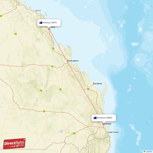 Mackay - Brisbane direct flight map