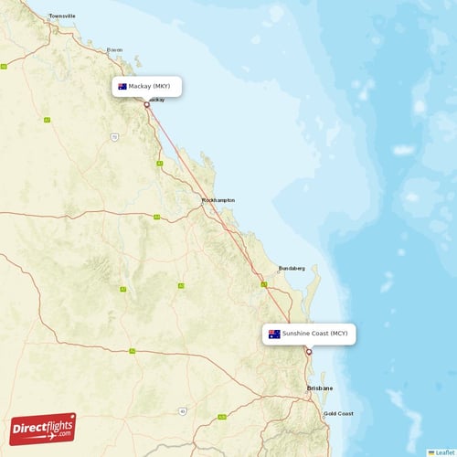 Mackay - Sunshine Coast direct flight map
