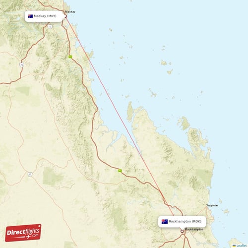 Mackay - Rockhampton direct flight map