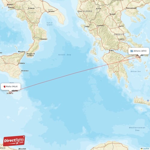 Malta - Athens direct flight map