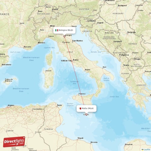 Malta - Bologna direct flight map