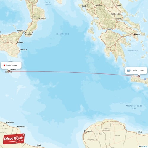 Malta - Chania direct flight map