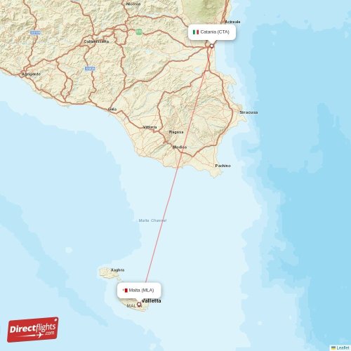 Malta - Catania direct flight map