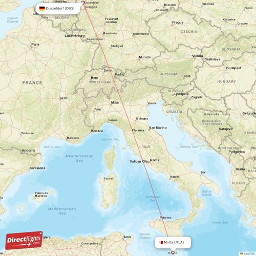 Malta - Dusseldorf direct flight map